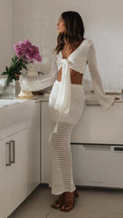 Beige Knit Front Knot Crop Top