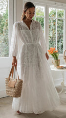White Long Sleeves Maxi Dress