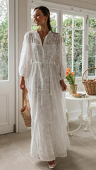 White Long Sleeves Maxi Dress