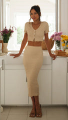 Beige Buttoned Crop Top