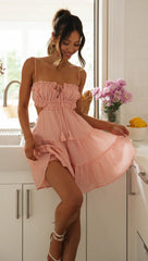Coral Pink Front Tie Slip Mini Dress