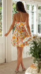 Orange Floral Front Tie Slip Mini Dress