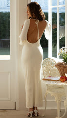 White Backless Knit Maxi Dress