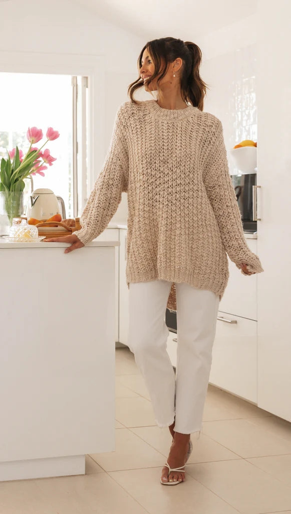 Beiger Rippstrickpullover