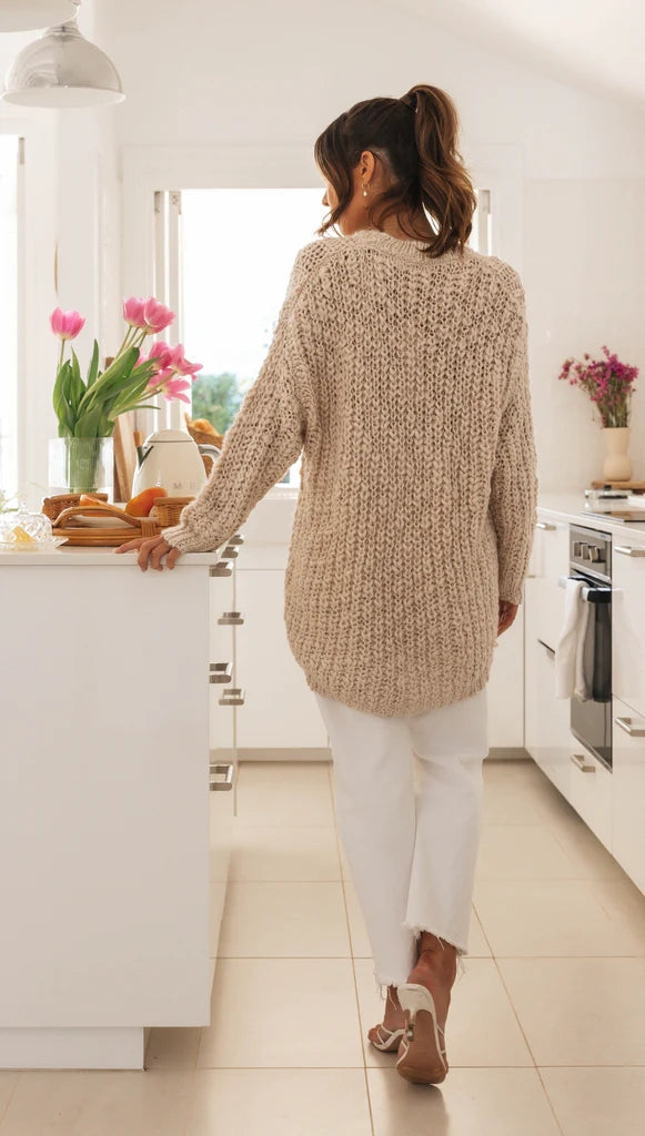 Beiger Rippstrickpullover