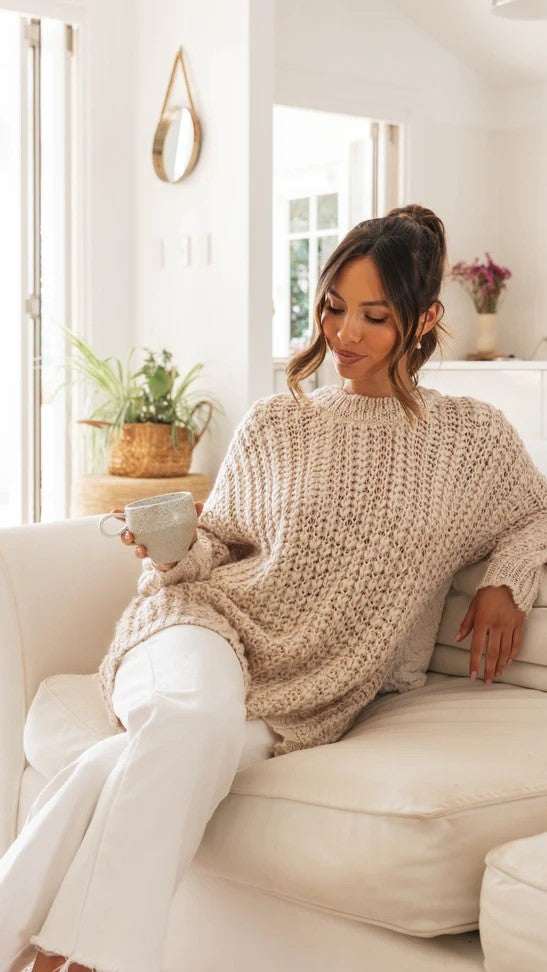 Beiger Rippstrickpullover