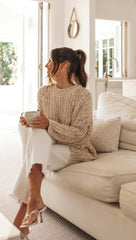 Beige Ribbed Knit Sweater