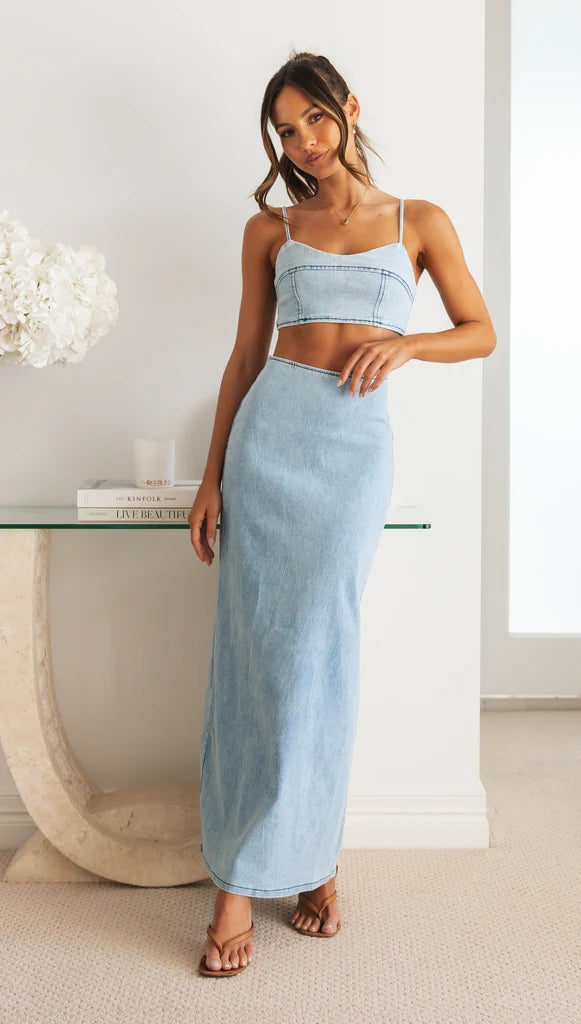 Light Blue Crop Denim Top