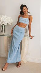 Light Blue Denim Midi Skirts