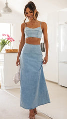 Light Blue Denim Midi Skirts