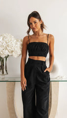 Schwarzes, plissiertes, kurzes Tanktop