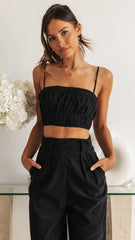 Schwarzes, plissiertes, kurzes Tanktop