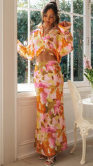 Orange Floral Maxi Skirts