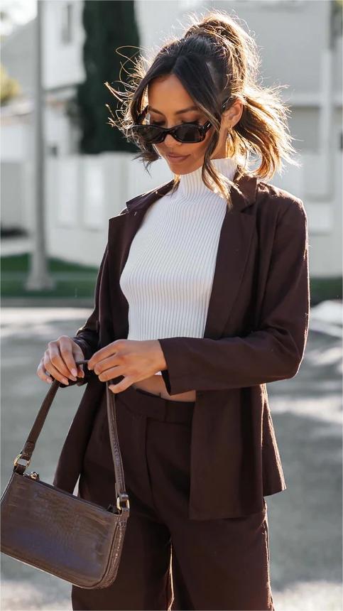 Brown Solid Autumn Blazer