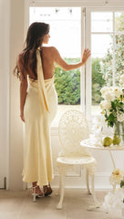 Yellow Halter Satin Midi Dress