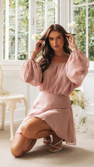 Dusty Pink Off Shoulder Mini Dress