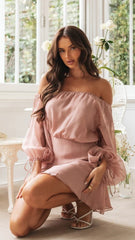 Dusty Pink Off Shoulder Mini Dress