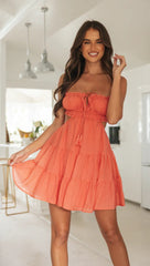 Orange Red Front Tie Slip Mini Dress