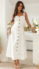 White Button Down Midi Dress