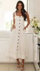 White Button Down Midi Dress