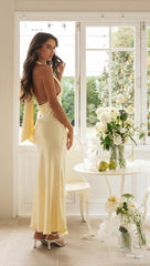 Yellow Halter Satin Midi Dress