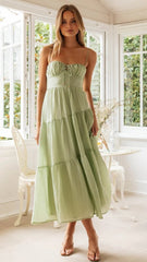 Green Solid Slip Midi Dress