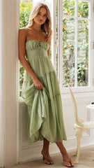 Green Solid Slip Midi Dress