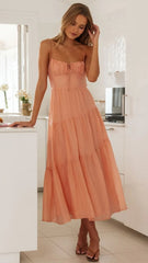 Coral Pink Solid Slip Midi Dress