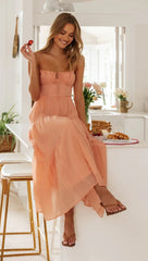 Coral Pink Solid Slip Midi Dress