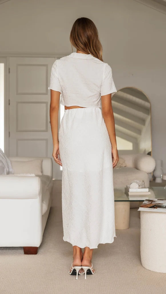 White Solid Midi Skirts