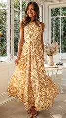 Yellow Floral Slip Midi Dress