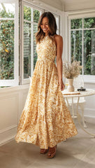 Yellow Floral Slip Midi Dress