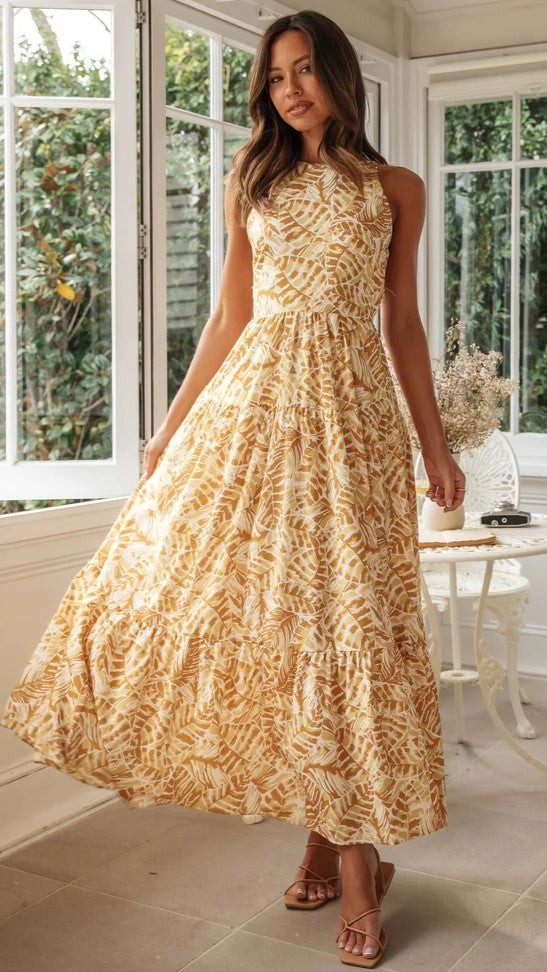 Yellow Floral Slip Midi Dress
