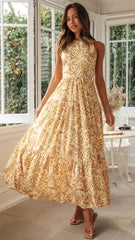 Yellow Floral Slip Midi Dress