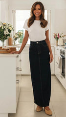 Black Denim Midi Skirts