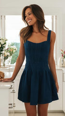Deep Blue Denim Mini Dress