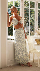 Navy Blue Floral Midi Skirts