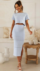 Light Blue Knit Midi Skirts