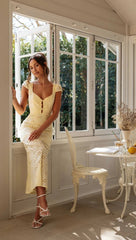 Light Yellow Crochet Lace Midi Dress