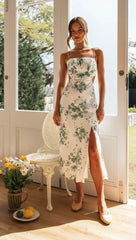 Green Floral Sleeveless Midi Dress