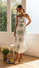 Green Floral Sleeveless Midi Dress
