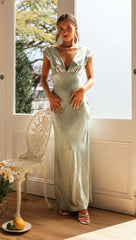Sage Satin Midi Dress