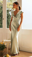 Sage Satin Midi Dress