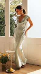 Sage Satin Midi Dress