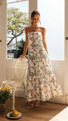 Green Floral Strapless Midi Dress