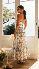 Green Floral Strapless Midi Dress