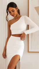 White One Shoulder Crop Top