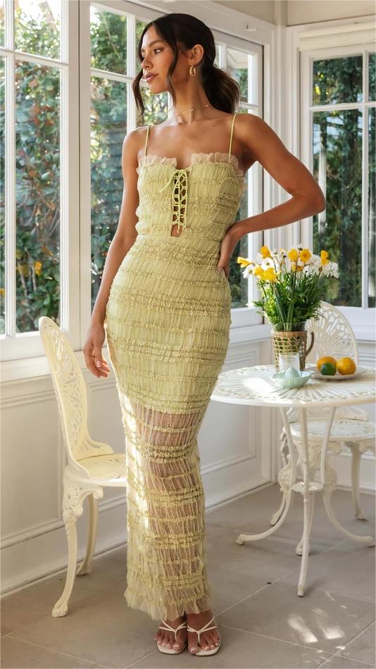 Lime Green Lace Midi Dress