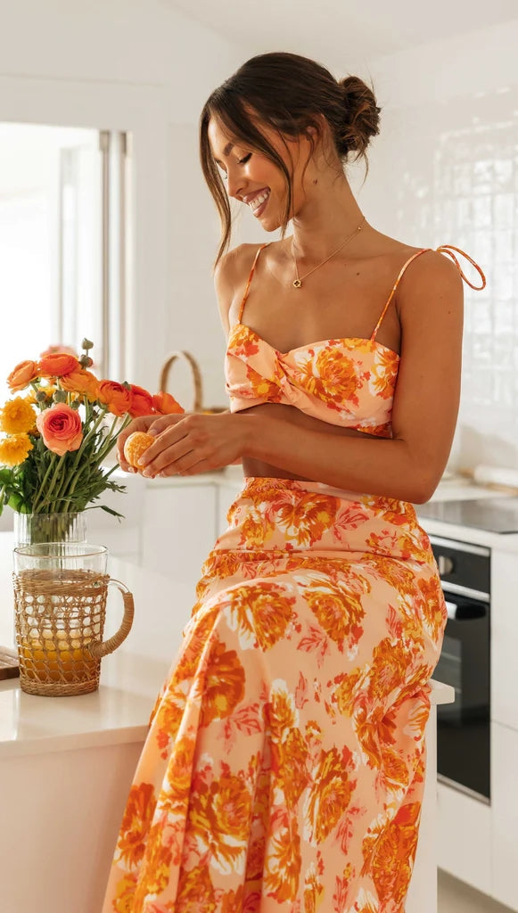 Orange Floral Crop Top
