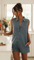Deep Blue Sleeveless Romper